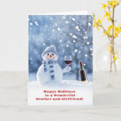 Carte Brother Happy Holidays Cute Snowman Vin (Fleur jaune)