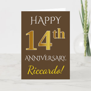 Carte Brown, 14ème anniversaire de Mariage de Faux Gold