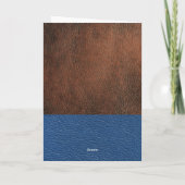 Carte Brown and Blue leather Gold Script Uncle Birthday (Dos)
