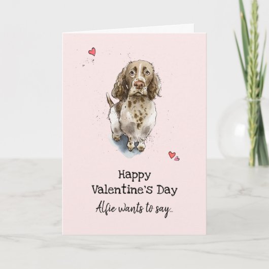 Carte Brown & blanc Springer Spaniel dog Valentine's day (Devant)