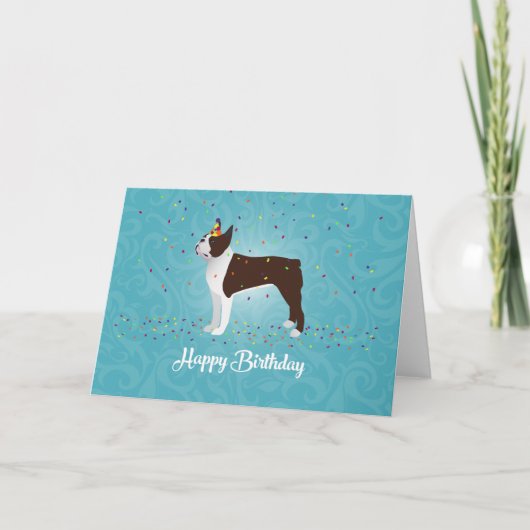 Carte Brown Boston Terrier Conception d'anniversaire (Devant)