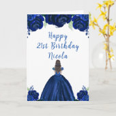 Carte Brown Cheveux Princess Navy Floral Anniversaire (Fleur jaune)
