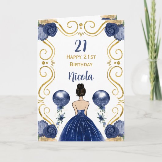 Carte Brown Cheveux Princess Navy Joyeux anniversaire (Devant)