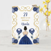 Carte Brown Cheveux Princess Navy Joyeux anniversaire (Fleur jaune)