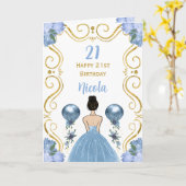 Carte Brown Cheveux Princesse Bleu Joyeux anniversaire (Fleur jaune)