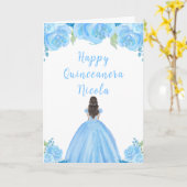 Carte Brown Cheveux Princesse Bleue Florale Quinceanera (Fleur jaune)