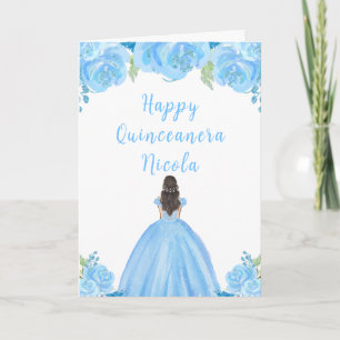 Carte Brown Cheveux Princesse Bleue Florale Quinceanera