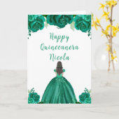 Carte Brown Cheveux Princesse Green Floral Quinceanera (Fleur jaune)