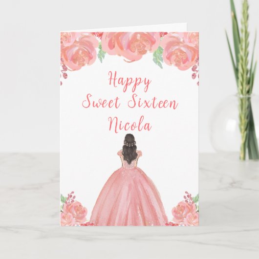 Carte Brown Cheveux Princesse Sweet sixteen rose (Devant)