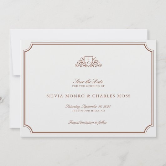 Carte Brown classique/Ecru Mariage Monogramme Enregistre (Devant)