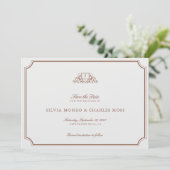 Carte Brown classique/Ecru Mariage Monogramme Enregistre (Debout devant)