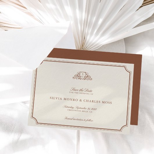 Carte Brown classique/Ecru Mariage Monogramme Enregistre