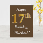 Carte Brown, Faux Gold 17e anniversaire + Nom personnali (Fleur jaune)
