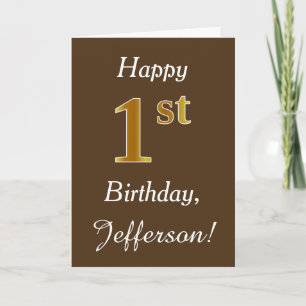 Carte Brown, Faux Gold 1er anniversaire + Nom personnali