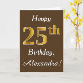Carte Brown, Faux Gold 25e anniversaire + Nom personnali (Fleur jaune)