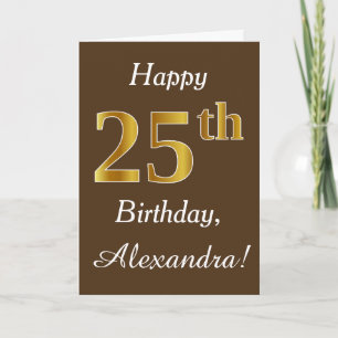 Carte Brown, Faux Gold 25e anniversaire + Nom personnali