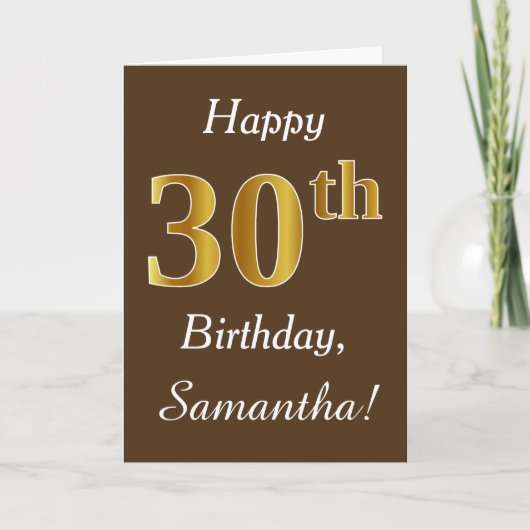 Carte Brown, Faux Gold 30e anniversaire + Nom personnali (Devant)