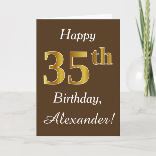 Carte Brown, Faux Gold 35e anniversaire + Nom personnali (Devant)
