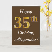 Carte Brown, Faux Gold 35e anniversaire + Nom personnali (Fleur jaune)
