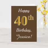Carte Brown, Faux Gold 40e anniversaire + Nom personnali (Fleur jaune)
