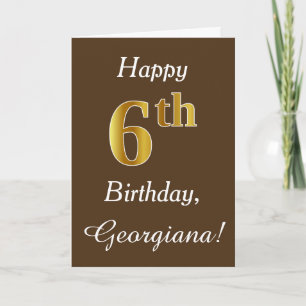 Carte Brown, Faux Gold 6e anniversaire + Nom personnalis