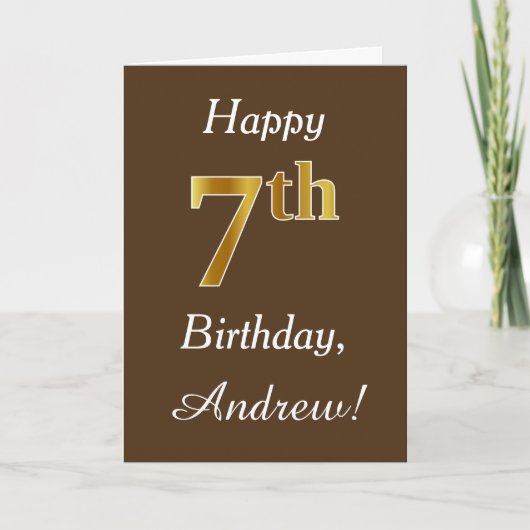 Carte Brown, Faux Gold 7e anniversaire + Nom personnalis (Devant)