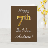 Carte Brown, Faux Gold 7e anniversaire + Nom personnalis (Fleur jaune)