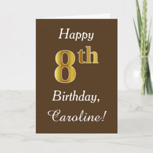 Carte Brown, Faux Gold 8ème anniversaire + Nom personnal