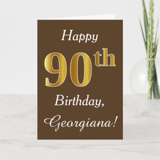 Carte Brown, Faux Gold 90e anniversaire + Nom personnali (Devant)