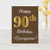 Carte Brown, Faux Gold 90e anniversaire + Nom personnali (Fleur jaune)