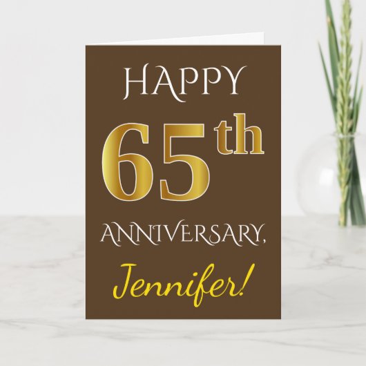 Carte Brown, Faux Or 65e Anniversaire de Mariage + Nom (Devant)