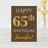 Carte Brown, Faux Or 65e Anniversaire de Mariage + Nom (Fleur jaune)