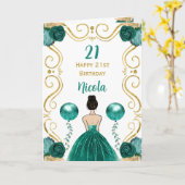 Carte Brown Hair Princess Turquoise Joyeux anniversaire (Fleur jaune)