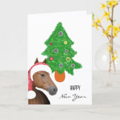 Carte Brown horse for New Year (Fleur jaune)
