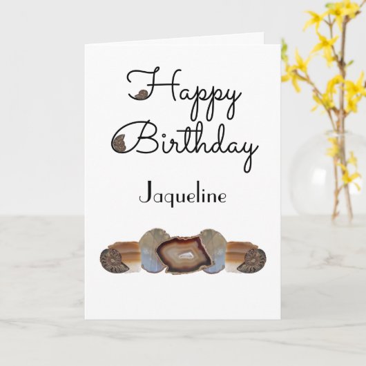 Carte Brown Rock Slice Shell Fossile Blanc Anniversaire (Fleur jaune)