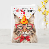 Carte Brown Tabby Maine Coon Cat MEOWvelous Anniversaire (Fleur jaune)