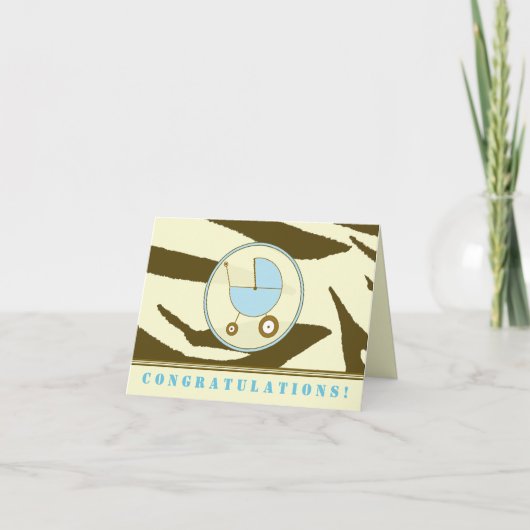 Carte Brown Zebra Print / Blue Baby Félicitations Card (Devant)