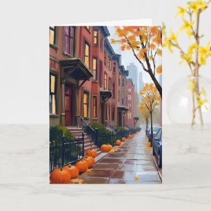 Carte Brownstones d'automne à Boston Gouache de citrouil
