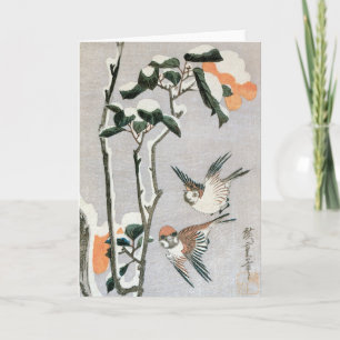 Carte Bruants et Camellia en Neige par Ando Hiroshige