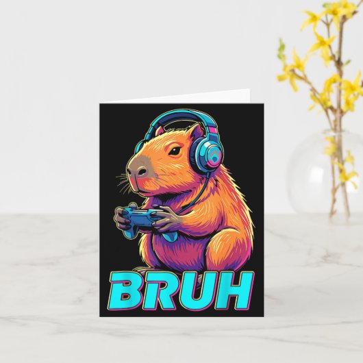 Carte Bruh Capybara Funny Video Games Capybaras (Fleur jaune)