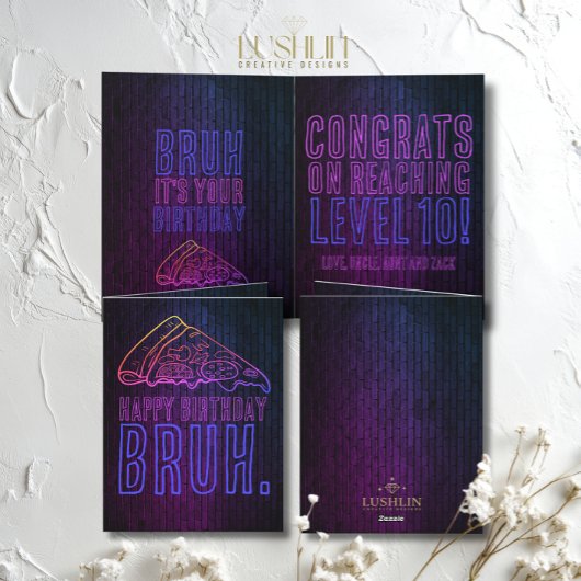 Carte Bruh C'est ton anniversaire Neon Pizza Party