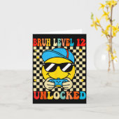 Carte Bruh Level 12 Unlocked Smile Face Video Gamer 12th (Fleur jaune)