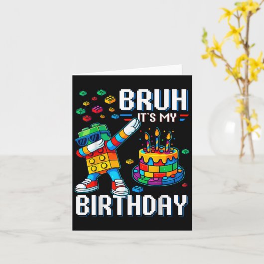 Carte Bruh Son Anniversaire Maître Constructeur Blocs (Fleur jaune)