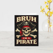 Carte Bruh un pirate crâne cache-œil os croisés drôle (Fleur jaune)
