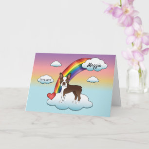 Carte Brun chocolat Boston Terrier Mémorial Arc-en-ciel