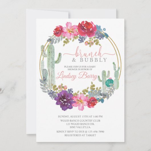 CARTE BRUNCH, BABY SHOWER, THÈME DÉSERT, FLORAL (Devant)