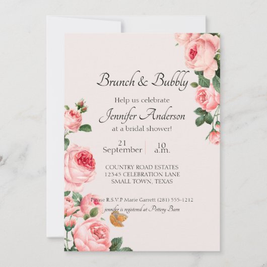 Carte Brunch de Fête des mariées rose vif (Devant)