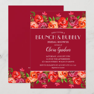 Carte Brunch et Bubbly Aquarelle Fête des mariées floral