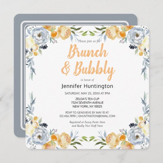 Carte Brunch & Fête des mariées Bubbly Floral Boho (Devant / Derrière)