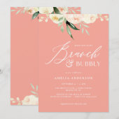 Carte Brunch & mousseux vert et pêche aquarelle floral (Devant / Derrière)